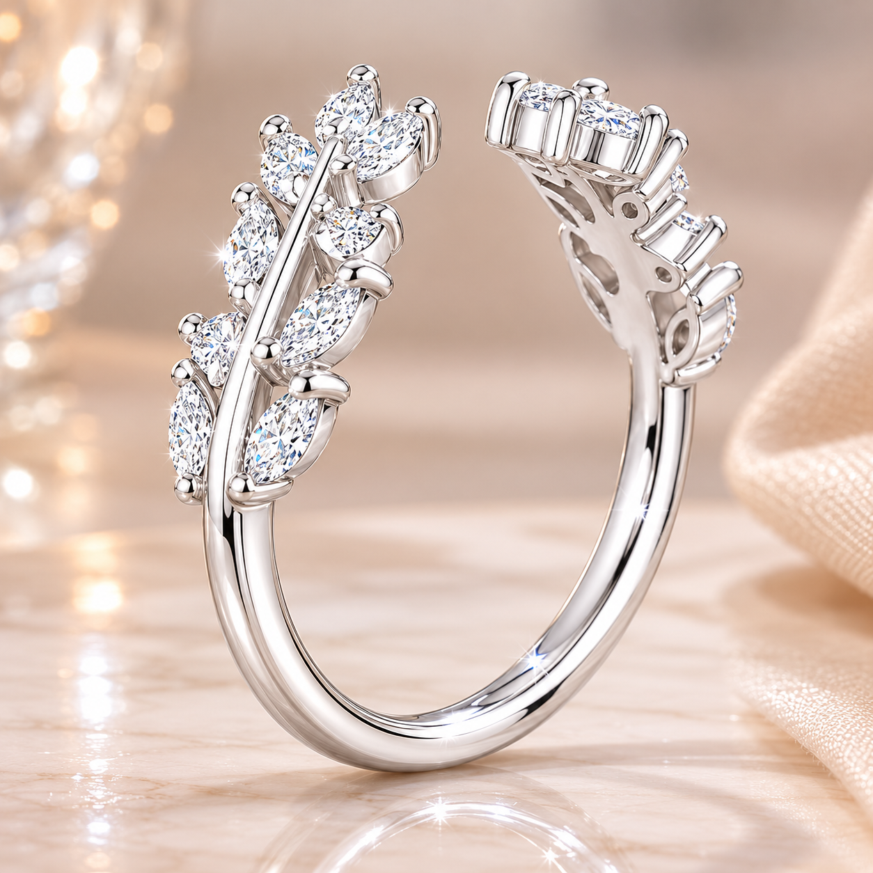 2.00 CT Sweeping Ivy Pear Lab-Grown Diamond 2PCS Bridal Set in 14K White Gold – Nature Inspired Vine Wedding Ring Design