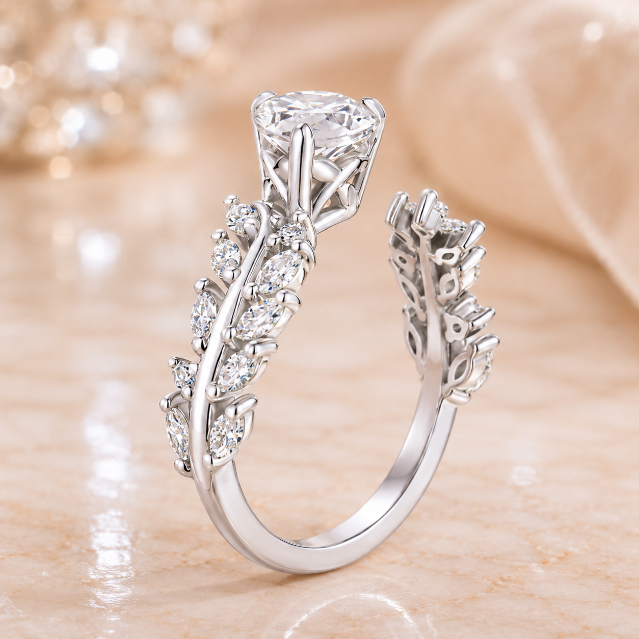 2.00 CT Sweeping Ivy Pear Lab-Grown Diamond 2PCS Bridal Set in 14K White Gold – Nature Inspired Vine Wedding Ring Design