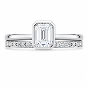 2.00 CT Emerald Cut Lab-Grown Diamond 2PCS Bezel Bridal Set in 14K White Gold – Minimalist Wedding Ring Design