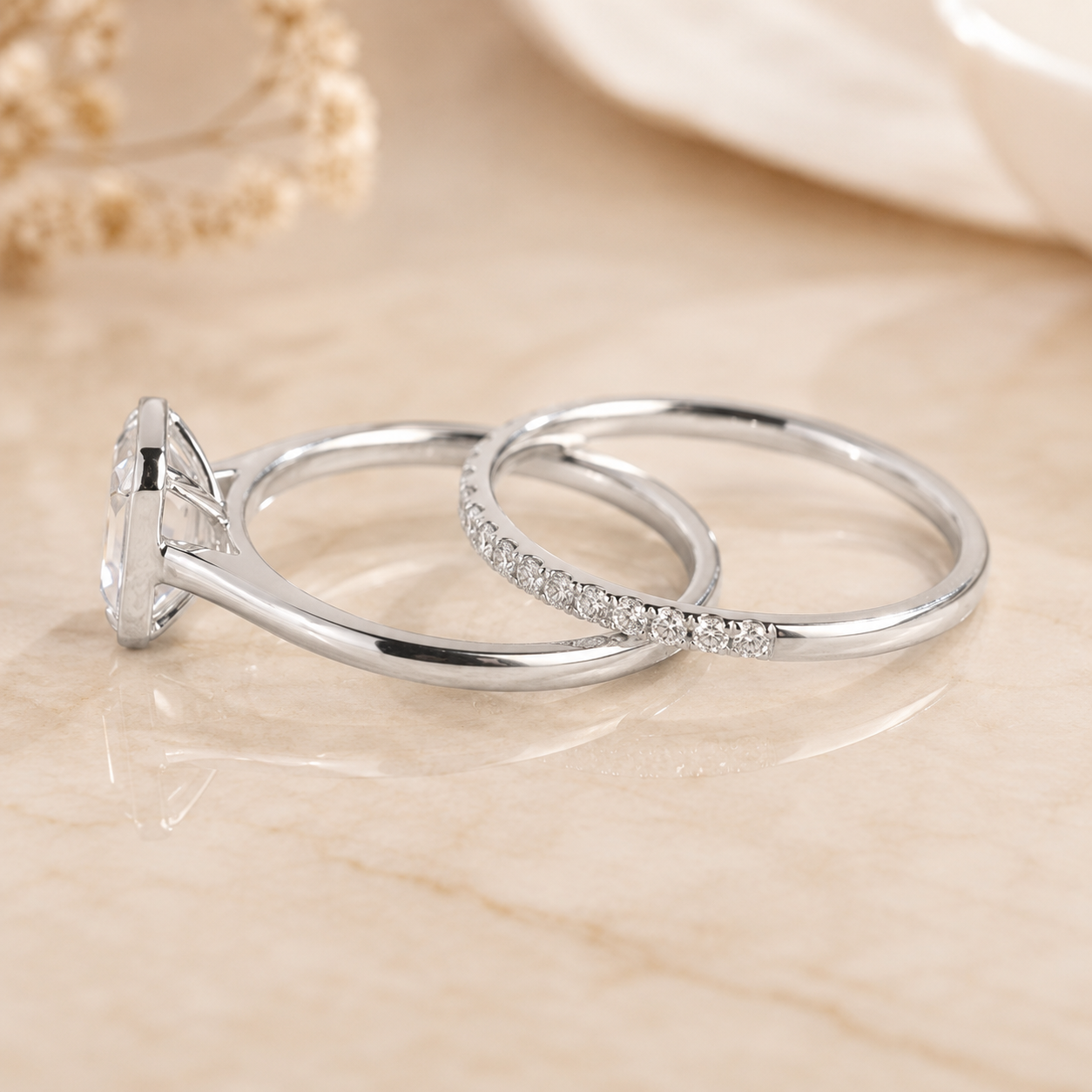 2.00 CT Emerald Cut Lab-Grown Diamond 2PCS Bezel Bridal Set in 14K White Gold – Minimalist Wedding Ring Design