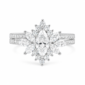 2.79 CT Vintage Marquise Lab-Grown Diamond 2PCS Bridal Set in 18K White Gold – Halo Floral Half Eternity Wedding Ring Design