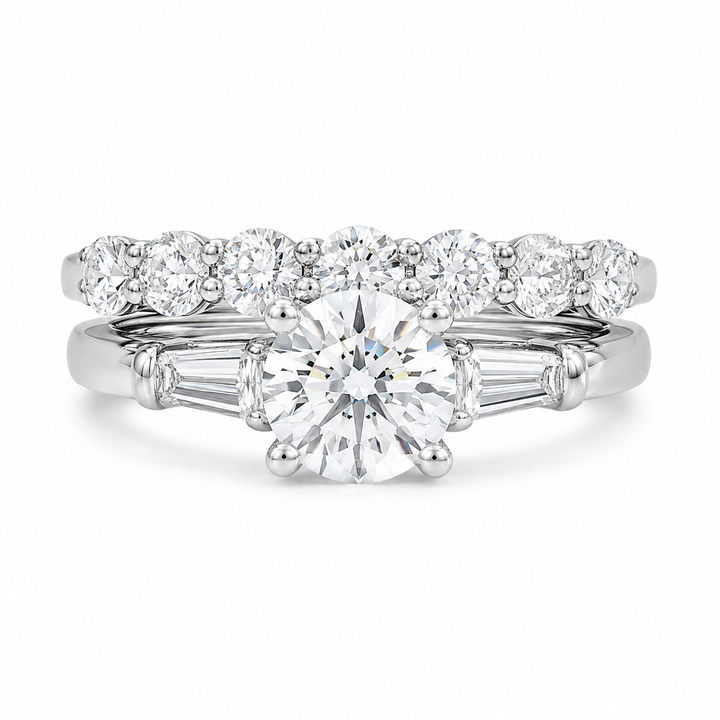 2.00 CT Round Cut Lab-Grown Diamond 2PCS Bridal Set in 14K White Gold – Brilliant Cut Trio Wedding Ring Design