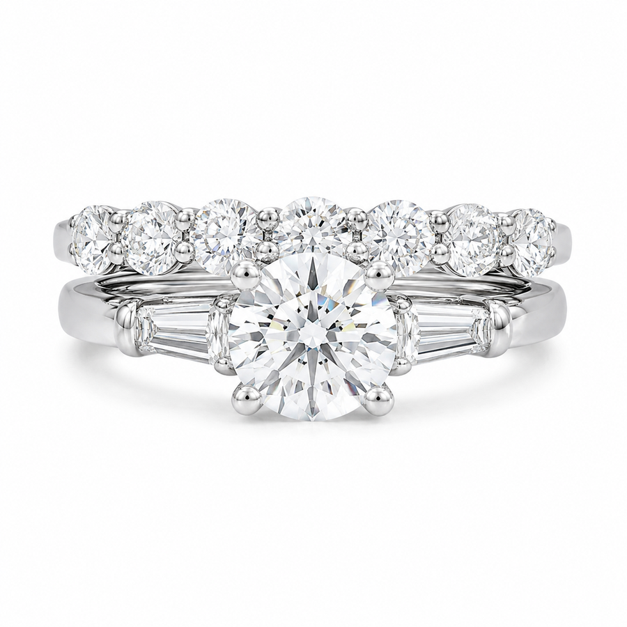 2.00 CT Round Cut Lab-Grown Diamond 3PCS Bridal Set in 14K White Gold – Brilliant Cut Trio Wedding Ring Design