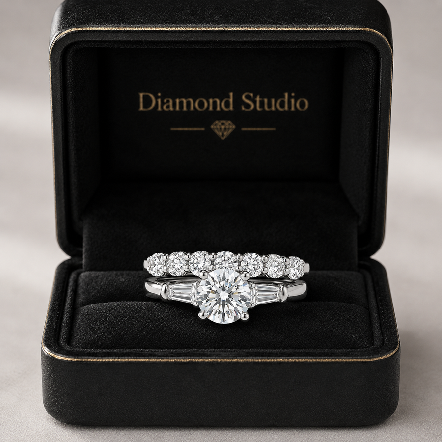 2.00 CT Round Cut Lab-Grown Diamond 3PCS Bridal Set in 14K White Gold – Brilliant Cut Trio Wedding Ring Design