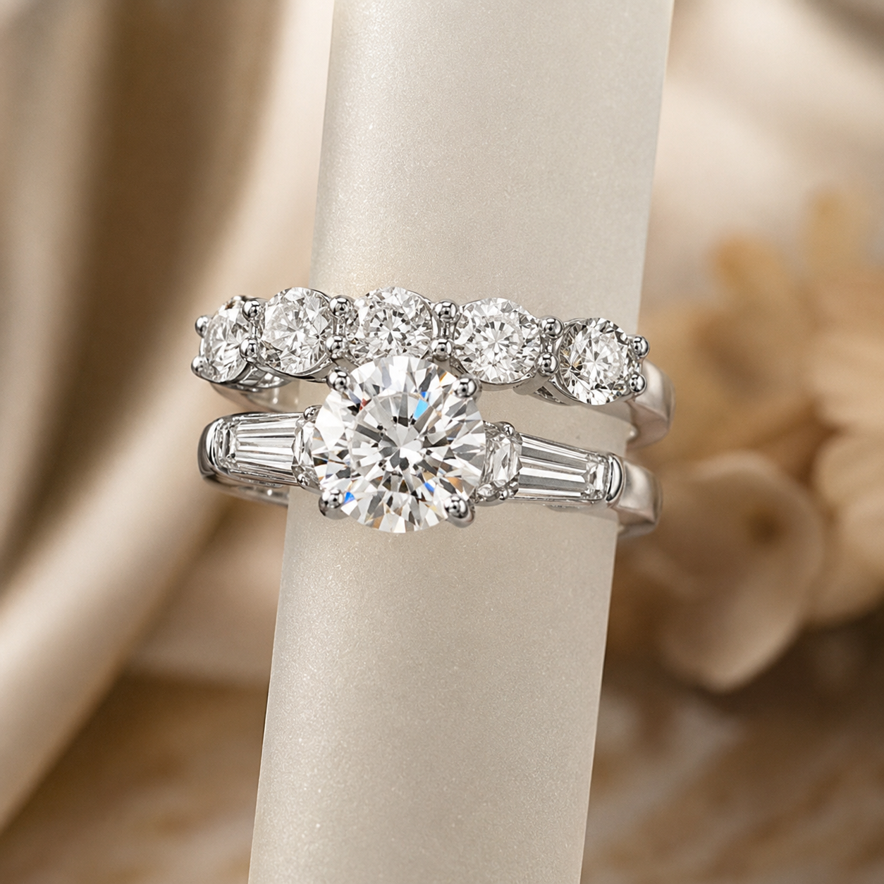 2.00 CT Round Cut Lab-Grown Diamond 3PCS Bridal Set in 14K White Gold – Brilliant Cut Trio Wedding Ring Design