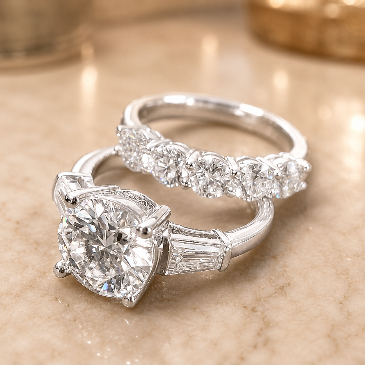 2.00 CT Round Cut Lab-Grown Diamond 3PCS Bridal Set in 14K White Gold – Brilliant Cut Trio Wedding Ring Design