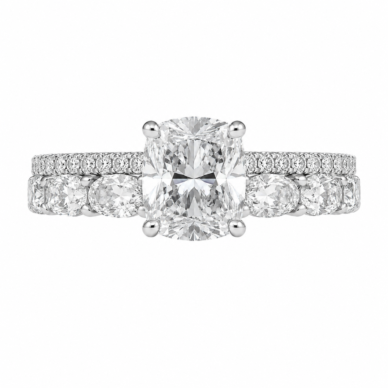 3.00 CT Cushion Cut Lab-Grown Diamond 2PCS Bridal Set in 14K White Gold – Brilliant Cut Wedding Ring Design