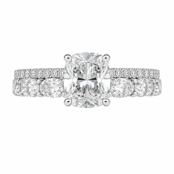 3.00 CT Cushion Cut Lab-Grown Diamond 2PCS Bridal Set in 14K White Gold â€“ Brilliant Cut Wedding Ring Design from Diamond Studio