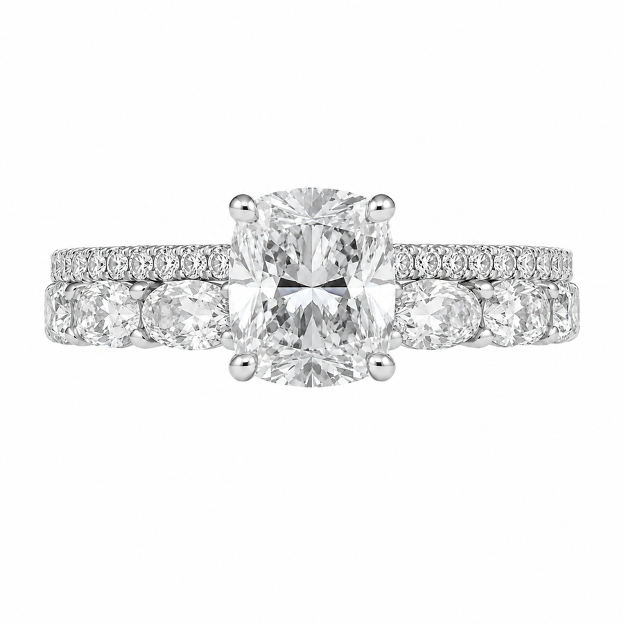 3.00 CT Cushion Cut Lab-Grown Diamond 2PCS Bridal Set in 14K White Gold – Brilliant Cut Wedding Ring Design