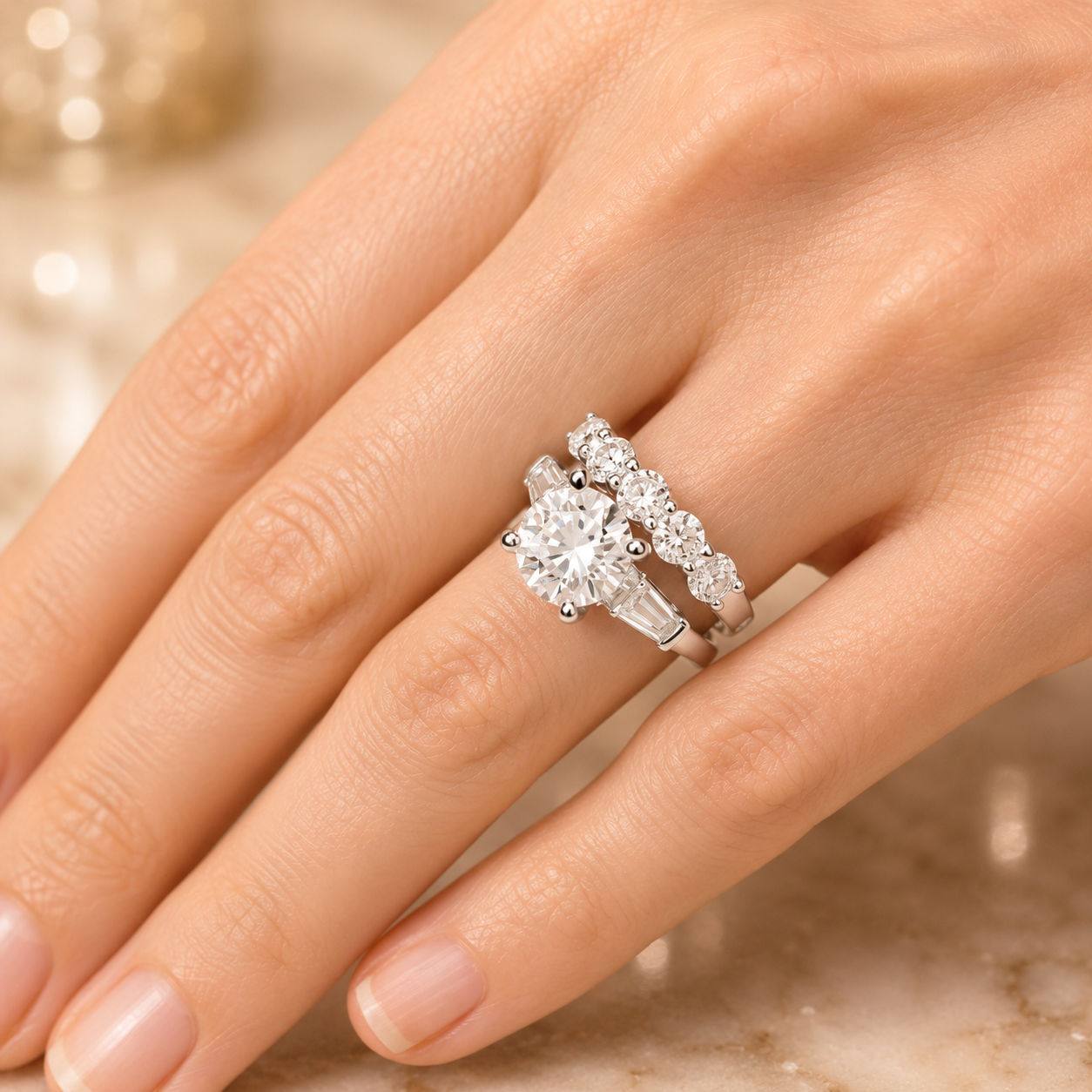 2.00 CT Round Cut Lab-Grown Diamond 3PCS Bridal Set in 14K White Gold – Brilliant Cut Trio Wedding Ring Design