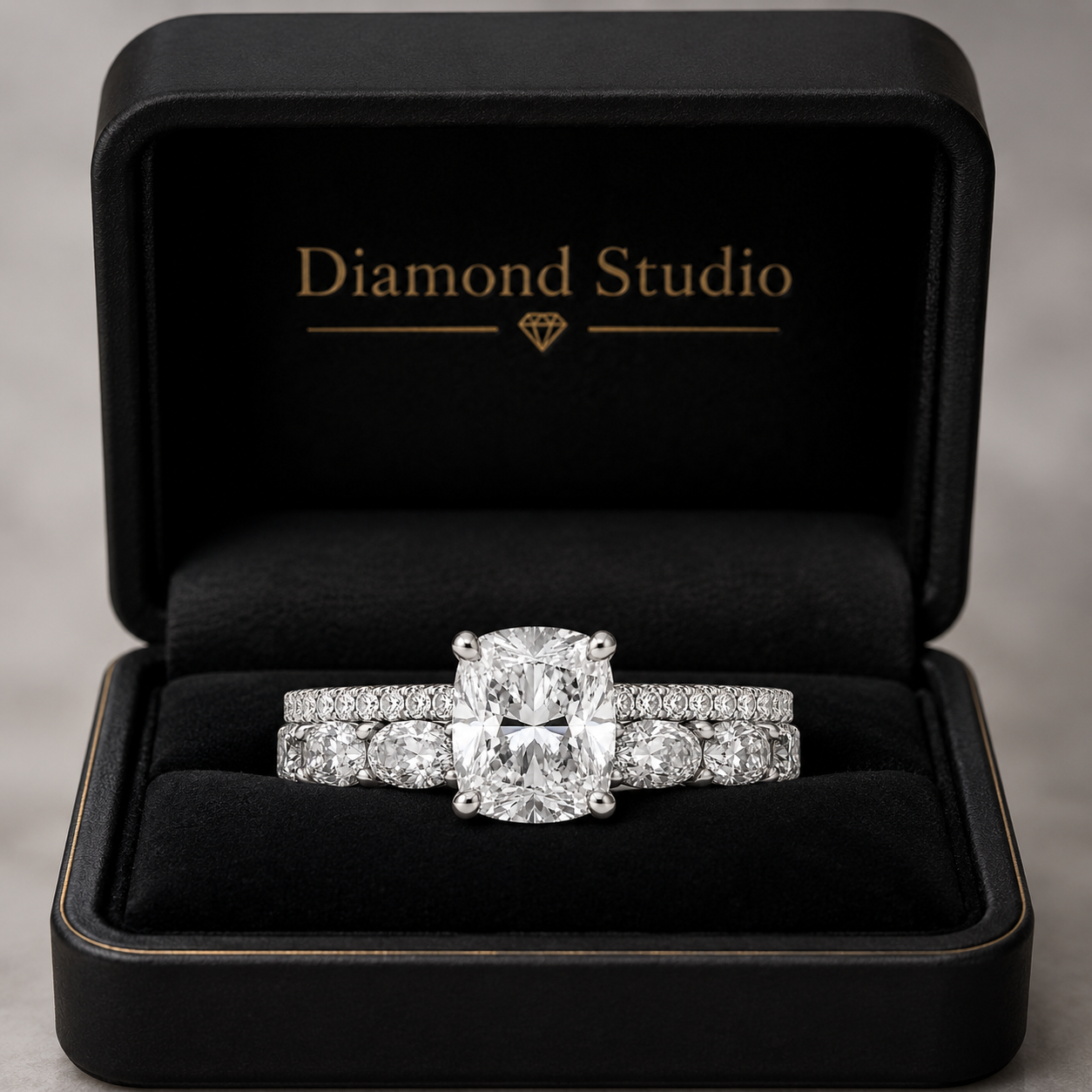 3.00 CT Cushion Cut Lab-Grown Diamond 2PCS Bridal Set in 14K White Gold – Brilliant Cut Wedding Ring Design
