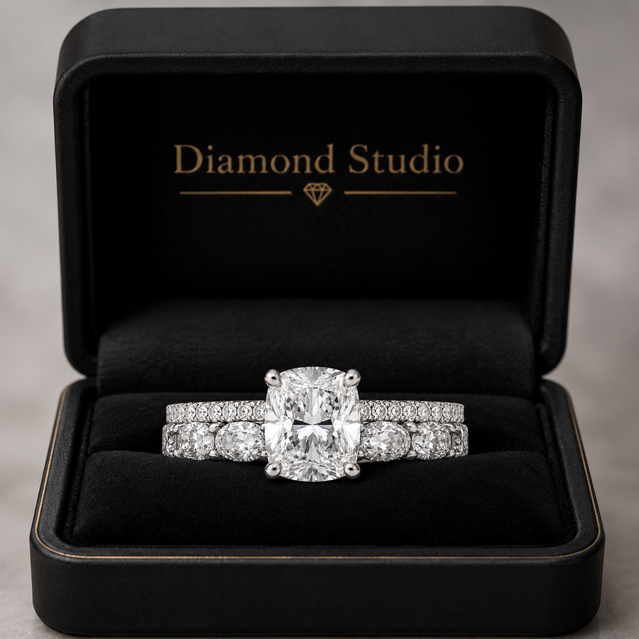 3.00 CT Cushion Cut Lab-Grown Diamond 2PCS Bridal Set in 14K White Gold – Brilliant Cut Wedding Ring Design