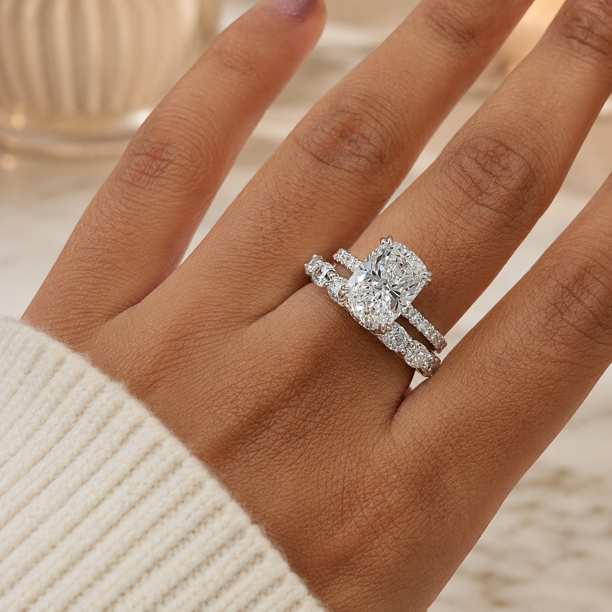 3.00 CT Cushion Cut Lab-Grown Diamond 2PCS Bridal Set in 14K White Gold – Brilliant Cut Wedding Ring Design