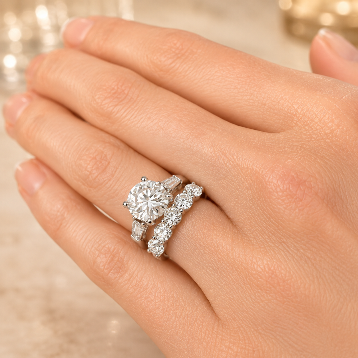 2.00 CT Round Cut Lab-Grown Diamond 3PCS Bridal Set in 14K White Gold – Brilliant Cut Trio Wedding Ring Design