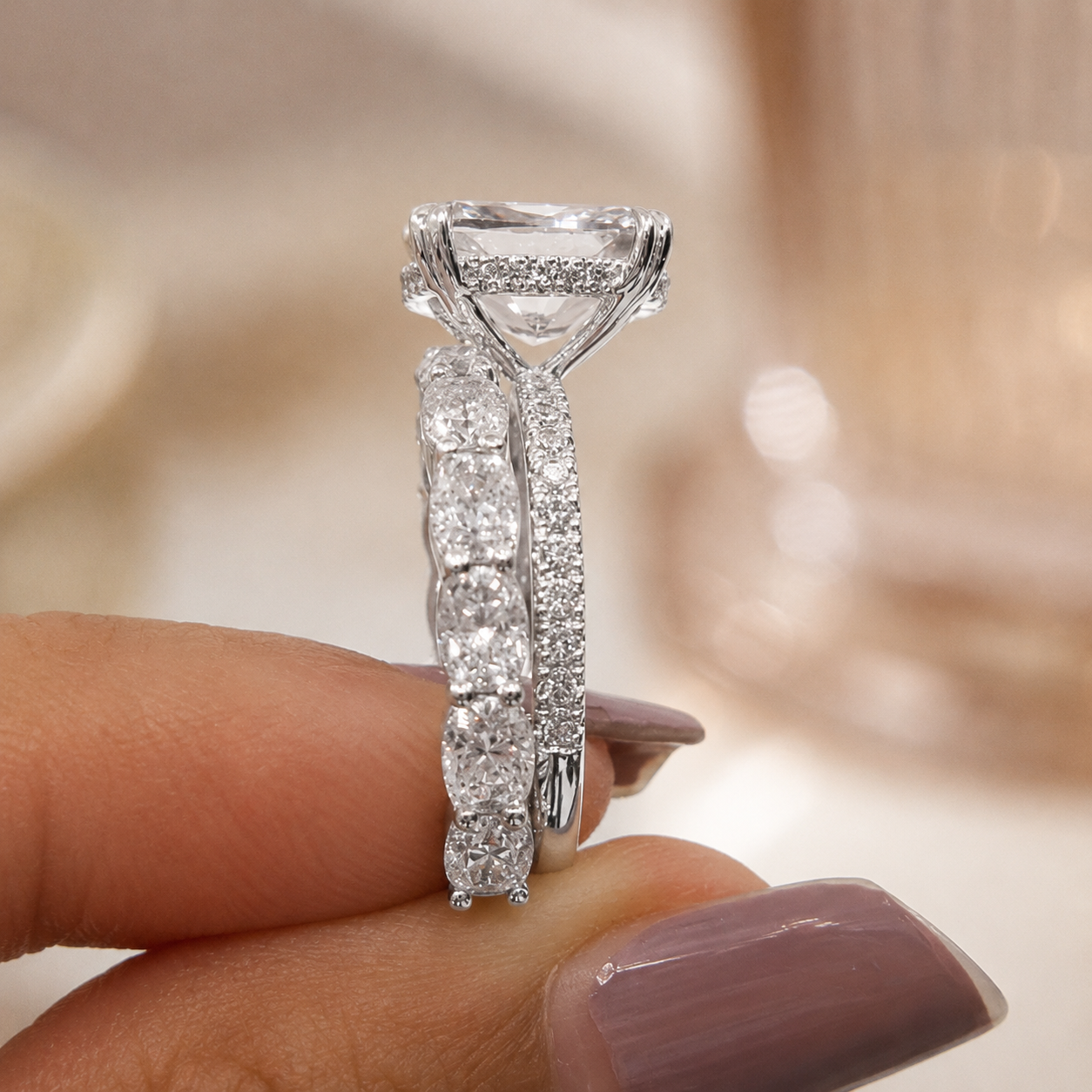3.00 CT Cushion Cut Lab-Grown Diamond 2PCS Bridal Set in 14K White Gold – Brilliant Cut Wedding Ring Design