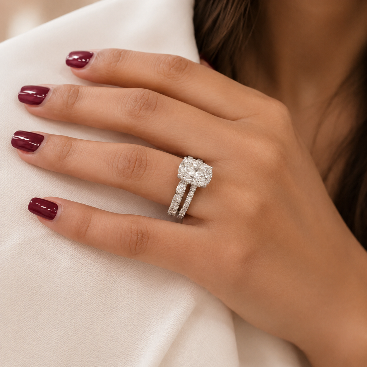 3.00 CT Cushion Cut Lab-Grown Diamond 2PCS Bridal Set in 14K White Gold – Brilliant Cut Wedding Ring Design