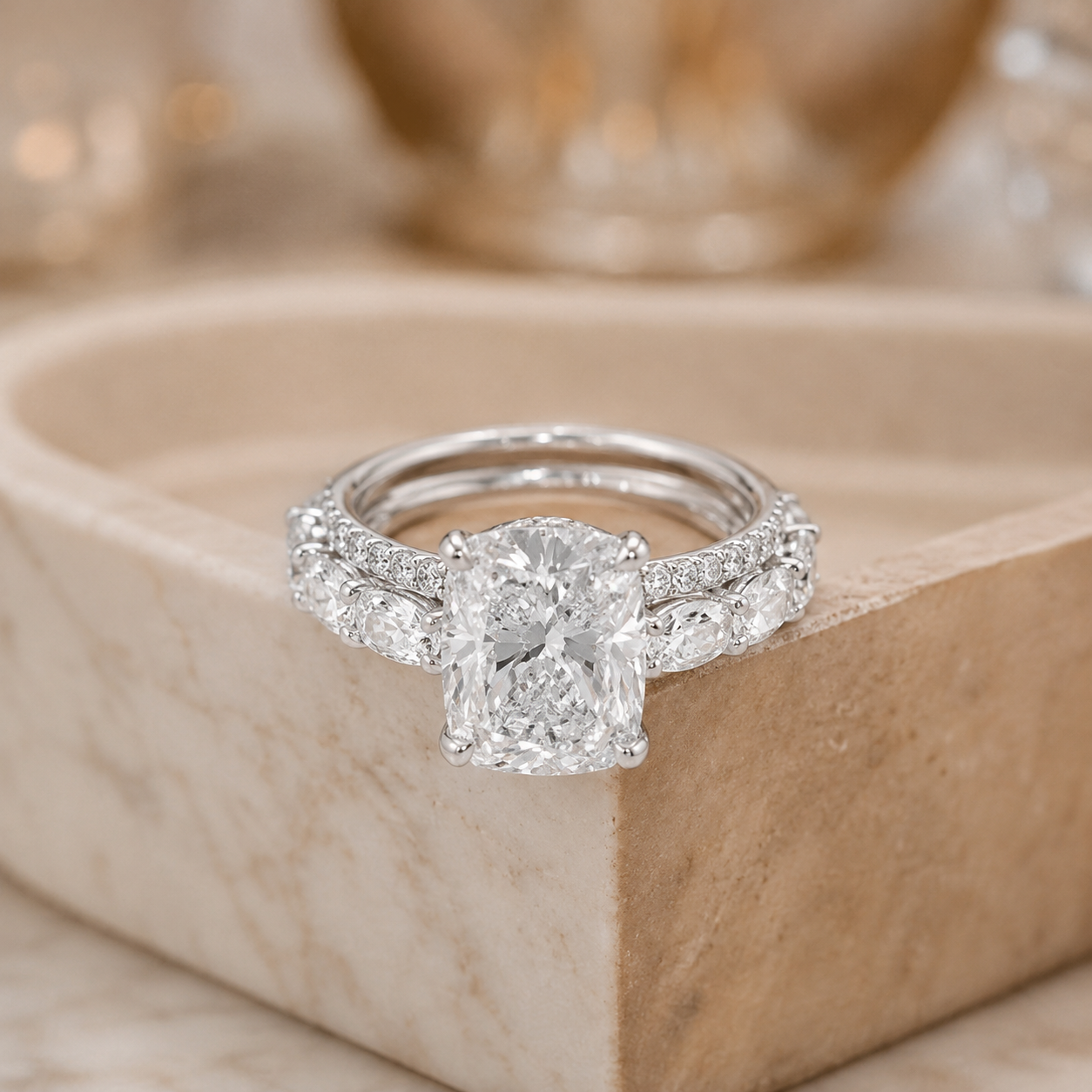 3.00 CT Cushion Cut Lab-Grown Diamond 2PCS Bridal Set in 14K White Gold – Brilliant Cut Wedding Ring Design