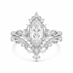 3.00 CT Vintage Marquise Lab-Grown Diamond 2PCS Bridal Set in 14K White Gold – Filigree Vine Wedding Ring Design