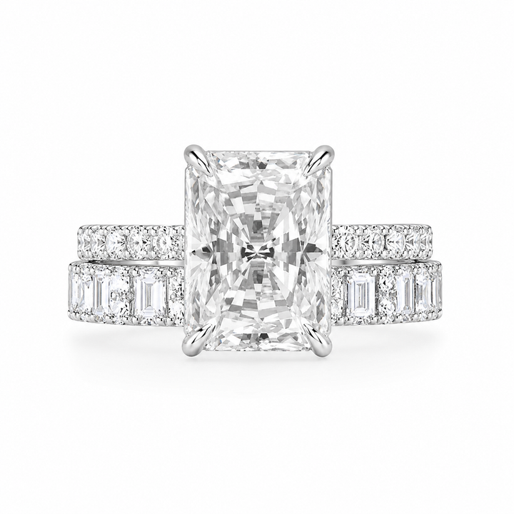 3.00 CT Radiant Cut Lab-Grown Diamond 2PCS Bridal Set in 14K White Gold â€“ Modern Stackable Wedding Ring Design from Diamond Studio