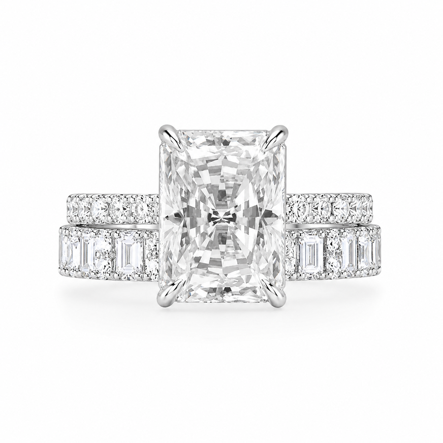 3.00 CT Radiant Cut Lab-Grown Diamond 2PCS Bridal Set in 14K White Gold – Modern Stackable Wedding Ring Design