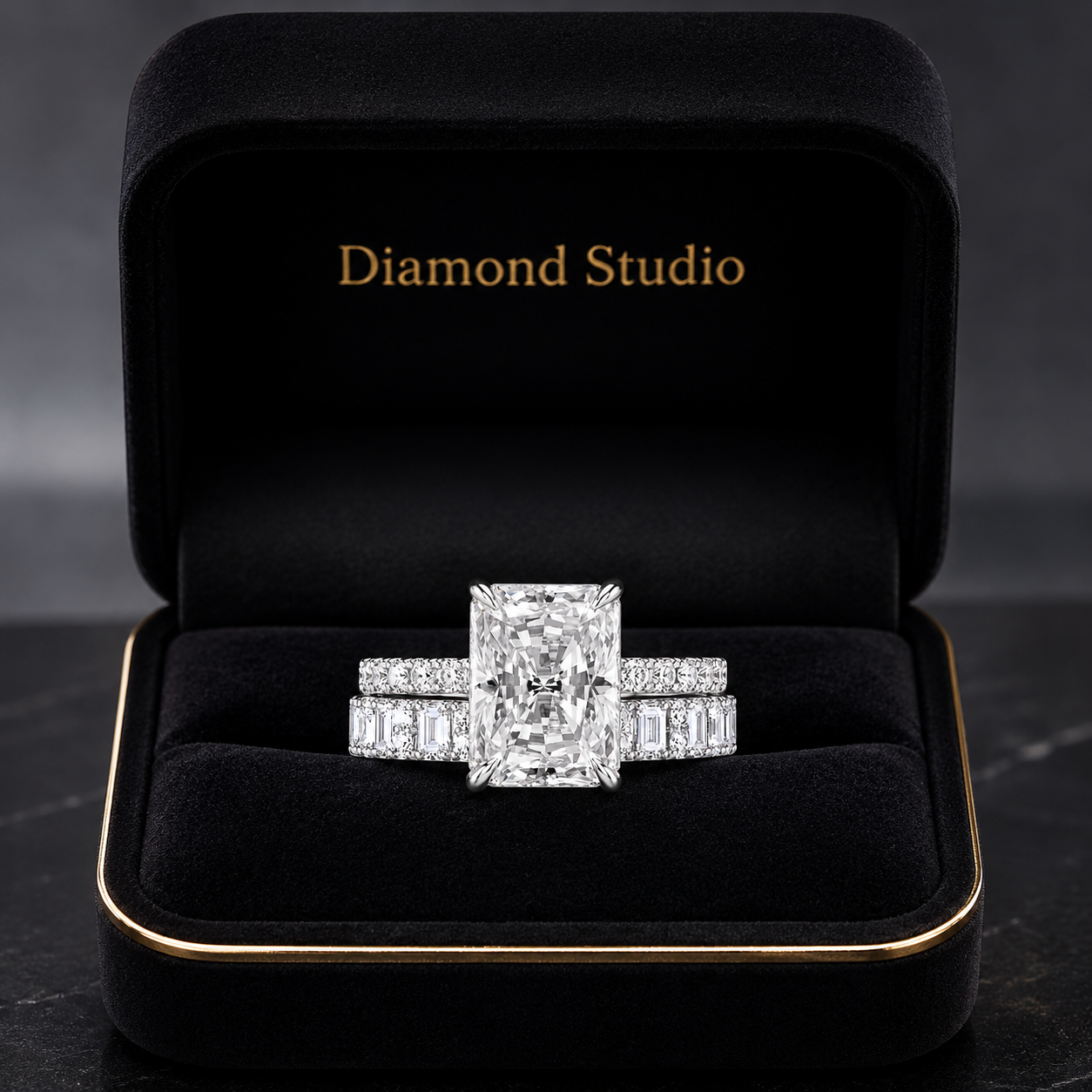 3.00 CT Radiant Cut Lab-Grown Diamond 2PCS Bridal Set in 14K White Gold – Modern Stackable Wedding Ring Design