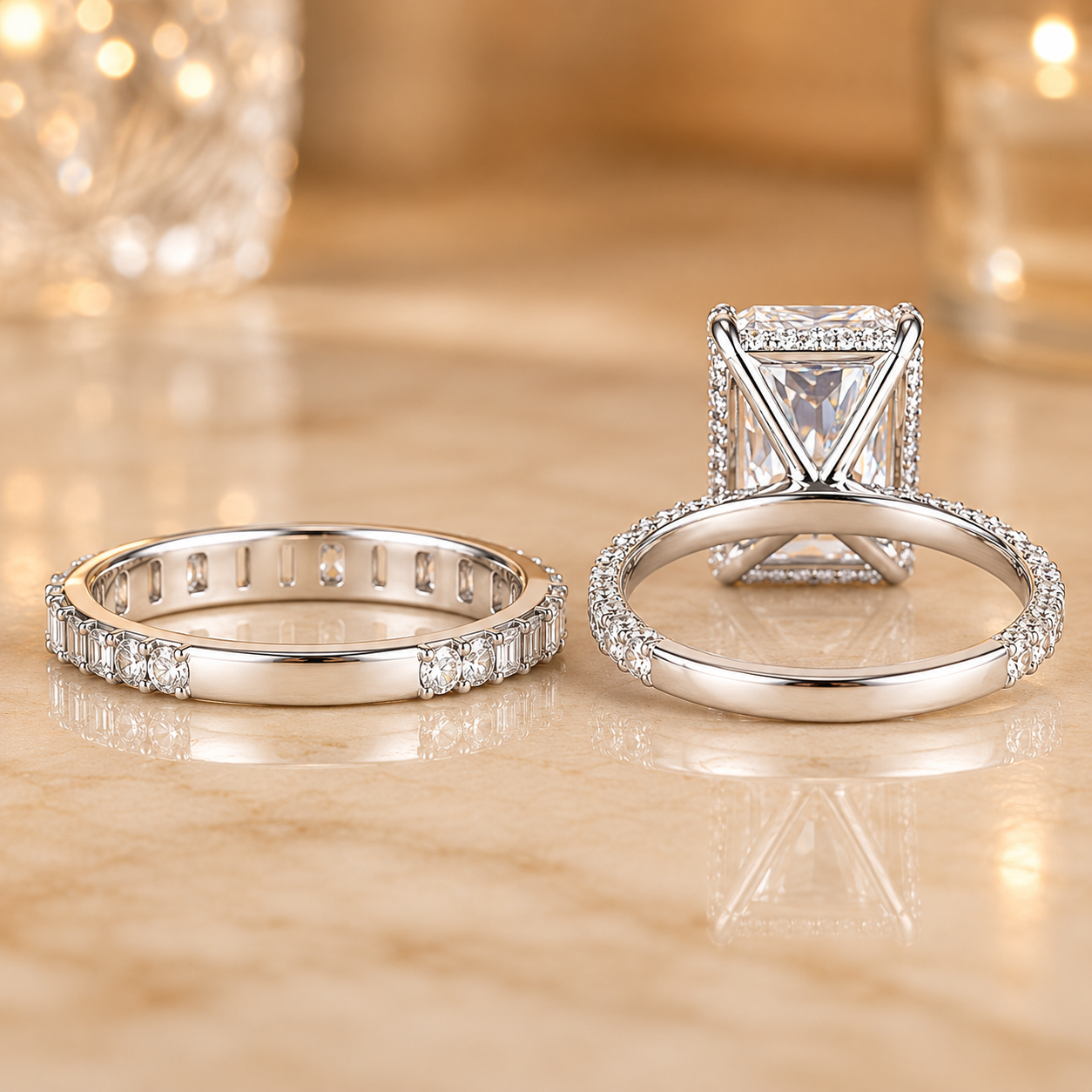 3.00 CT Radiant Cut Lab-Grown Diamond 2PCS Bridal Set in 14K White Gold – Modern Stackable Wedding Ring Design