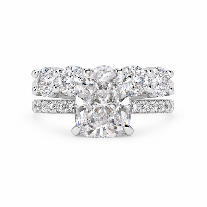 2.00 CT Elongated Cushion Cut Lab-Grown Diamond 2PCS Hidden Halo Bridal Set in 14K White Gold â€“ Matching Wedding Ring Design from Diamond Studio