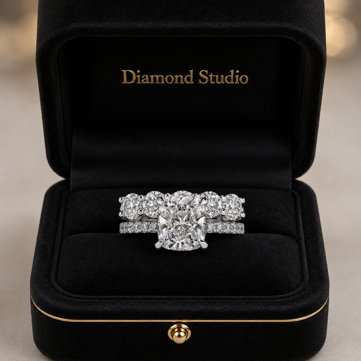2.00 CT Elongated Cushion Cut Lab-Grown Diamond 2PCS Hidden Halo Bridal Set in 14K White Gold – Matching Wedding Ring Design