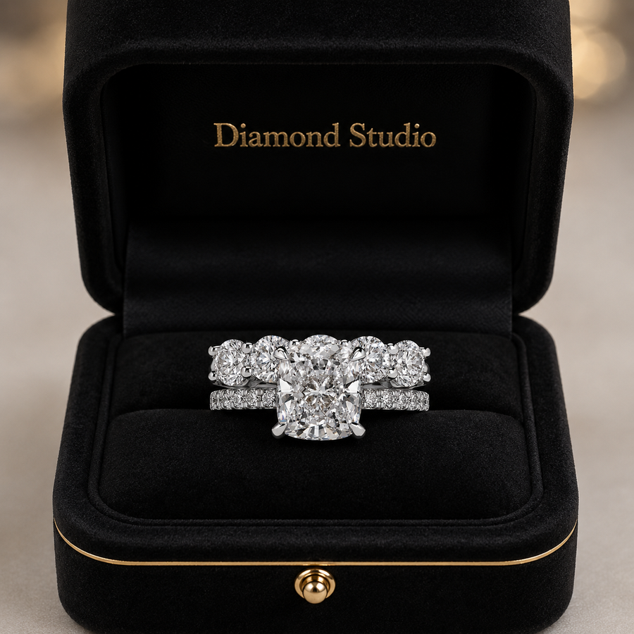 2.00 CT Elongated Cushion Cut Lab-Grown Diamond 2PCS Hidden Halo Bridal Set in 14K White Gold – Matching Wedding Ring Design