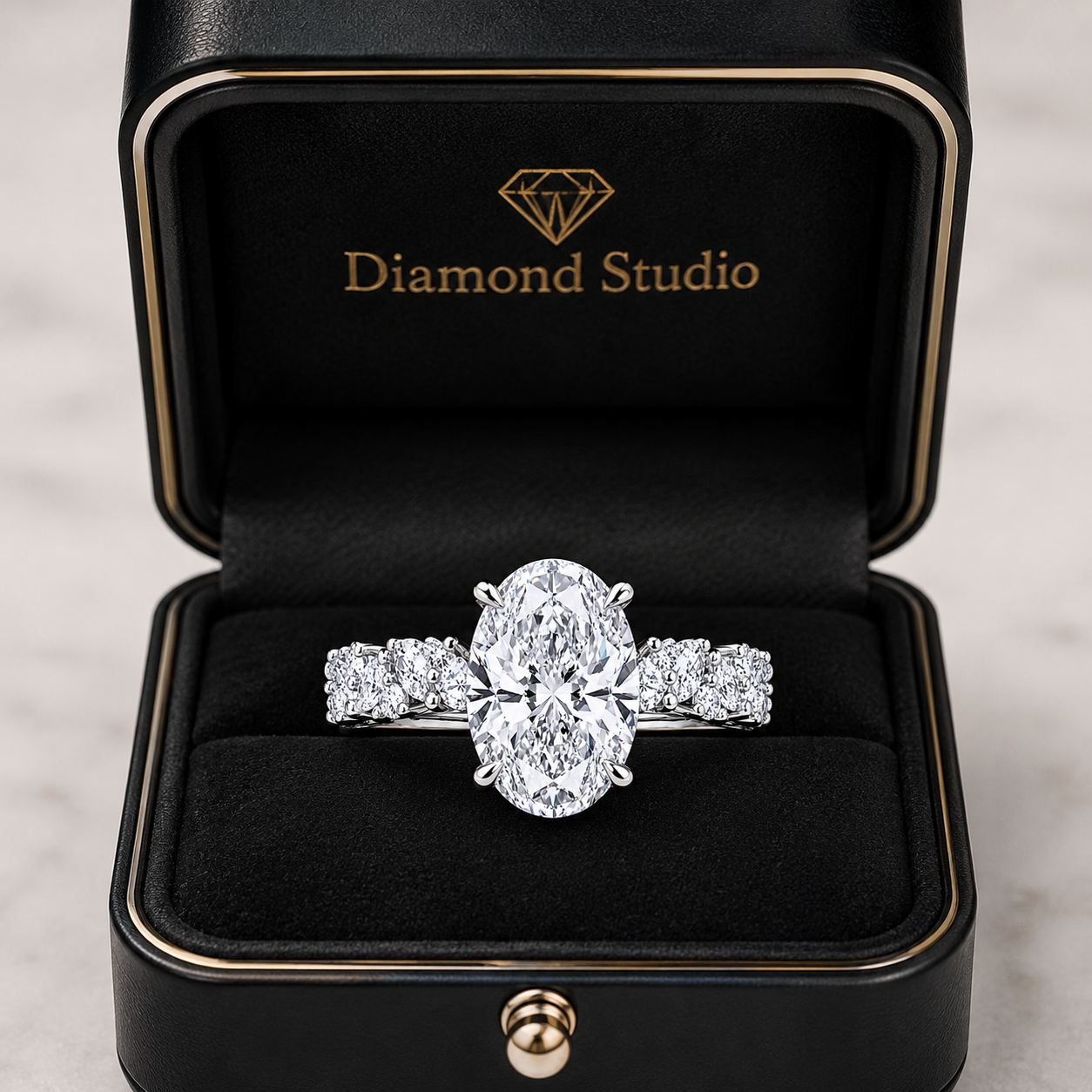 3.00 CT Oval Lab-Grown Diamond Hidden Halo 2PCS Bridal Set in 14K White Gold – Matching Stackable Wedding Band Design