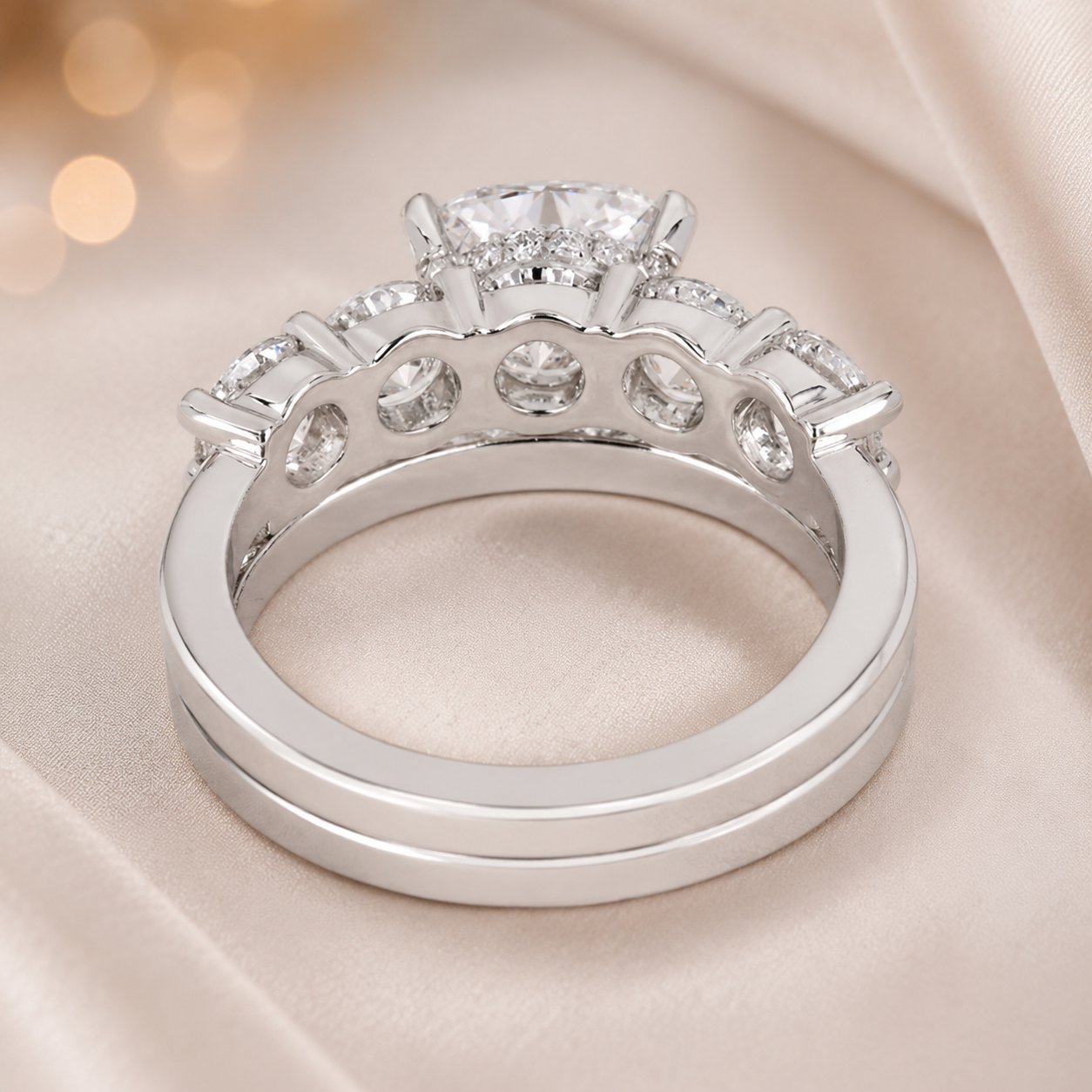 2.00 CT Elongated Cushion Cut Lab-Grown Diamond 2PCS Hidden Halo Bridal Set in 14K White Gold – Matching Wedding Ring Design