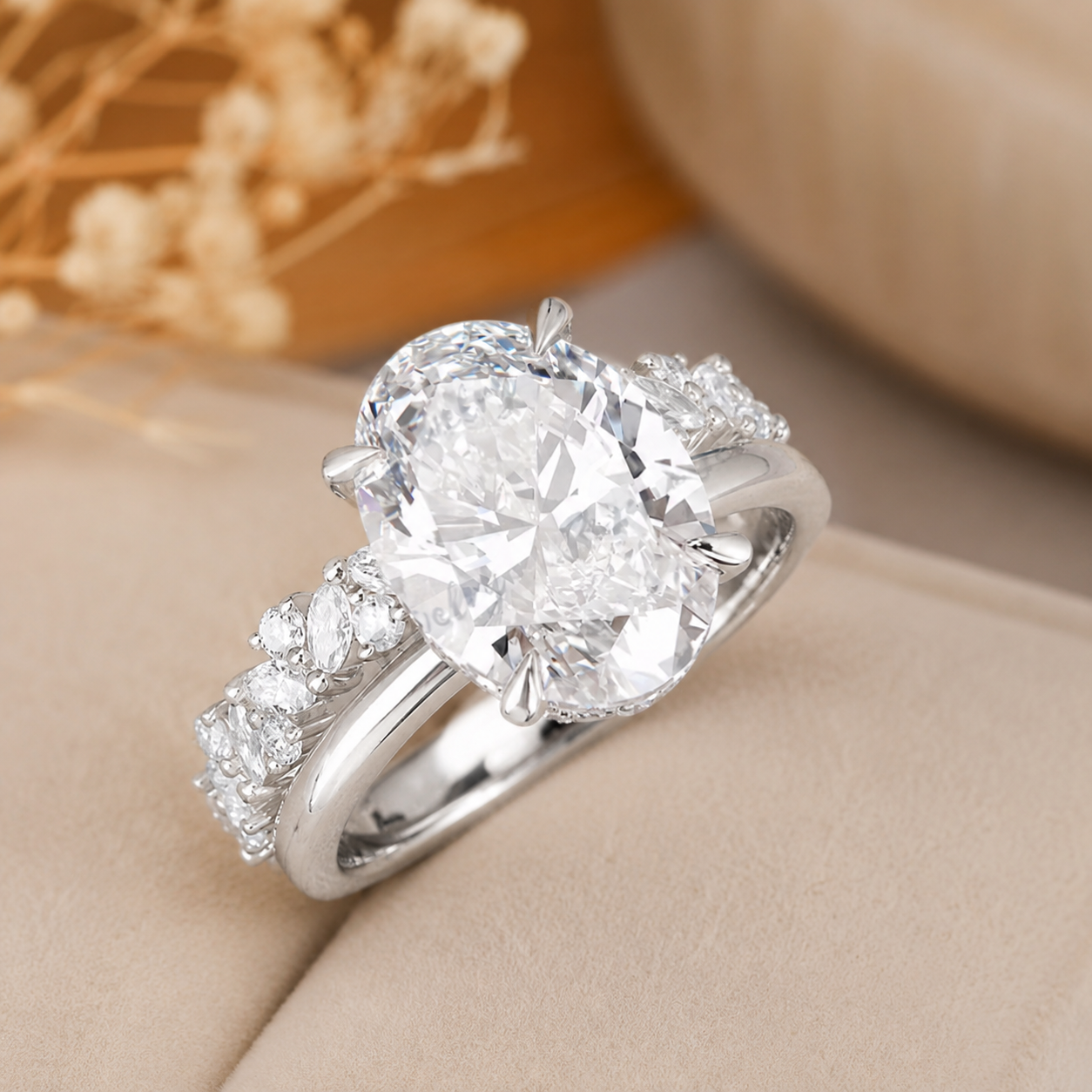 3.00 CT Oval Lab-Grown Diamond Hidden Halo 2PCS Bridal Set in 14K White Gold – Matching Stackable Wedding Band Design