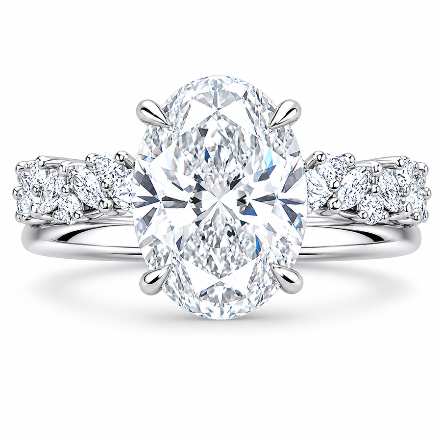 3.00 CT Oval Lab-Grown Diamond Hidden Halo 2PCS Bridal Set in 14K White Gold – Matching Stackable Wedding Band Design