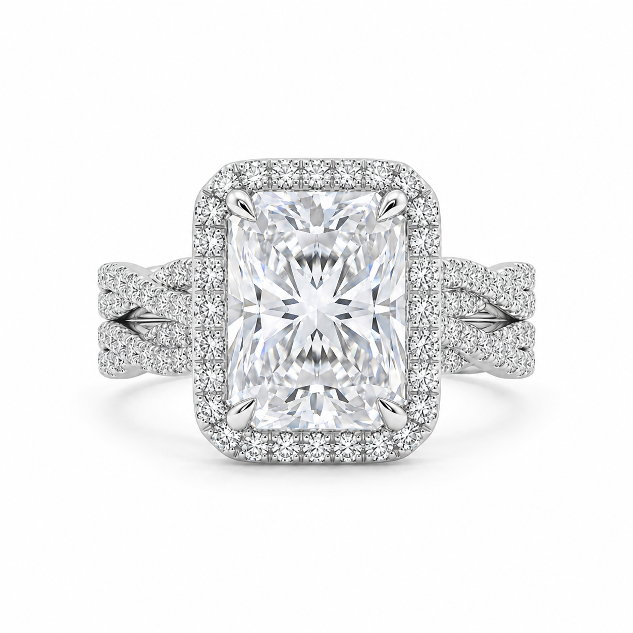 4.00 CT Radiant Cut Lab-Grown Diamond 2PCS Bridal Set in 14K White Gold – Crushed Ice Wedding Ring Design
