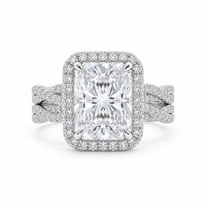4.00 CT Radiant Cut Lab-Grown Diamond 2PCS Bridal Set in 14K White Gold – Crushed Ice Wedding Ring Design