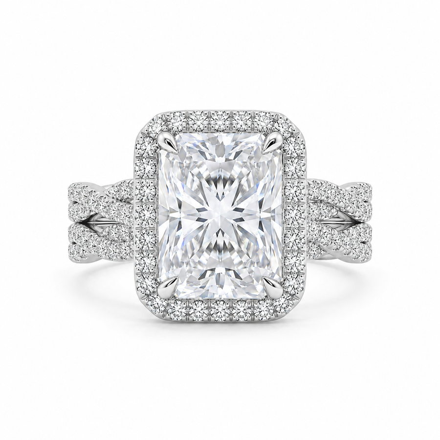 4.00 CT Radiant Cut Lab-Grown Diamond 2PCS Bridal Set in 14K White Gold – Crushed Ice Wedding Ring Design