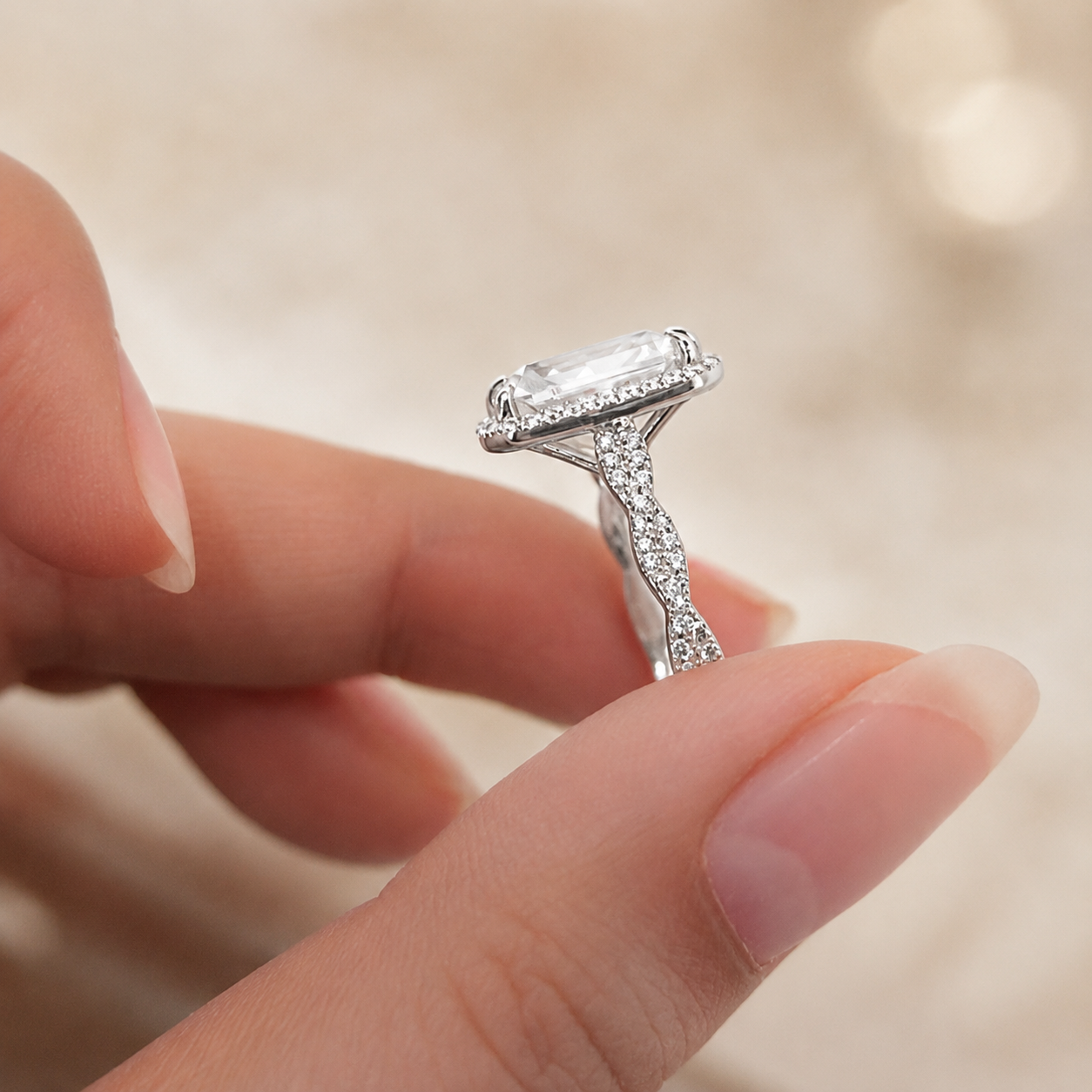 4.00 CT Radiant Cut Lab-Grown Diamond 2PCS Bridal Set in 14K White Gold – Crushed Ice Wedding Ring Design