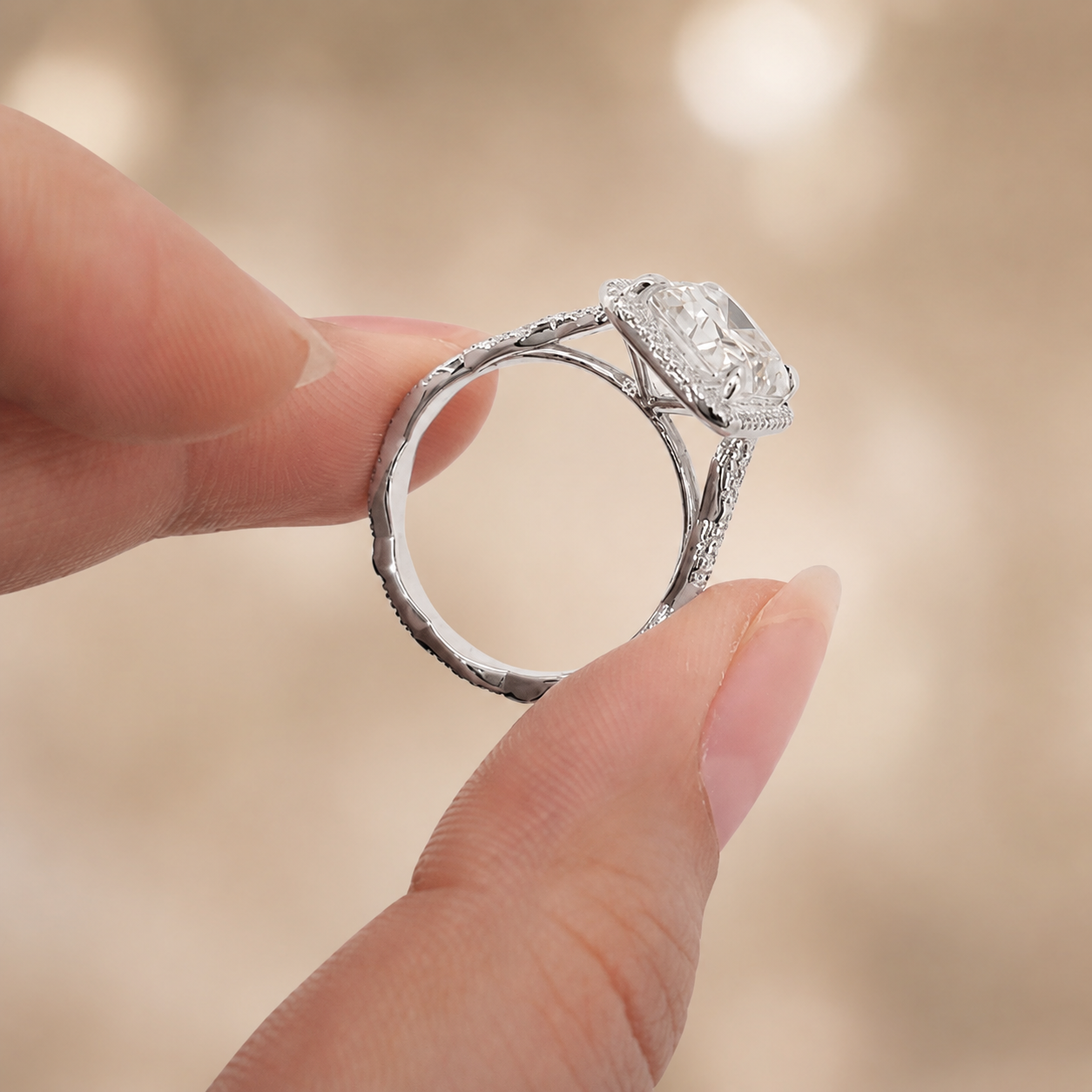 4.00 CT Radiant Cut Lab-Grown Diamond 2PCS Bridal Set in 14K White Gold – Crushed Ice Wedding Ring Design