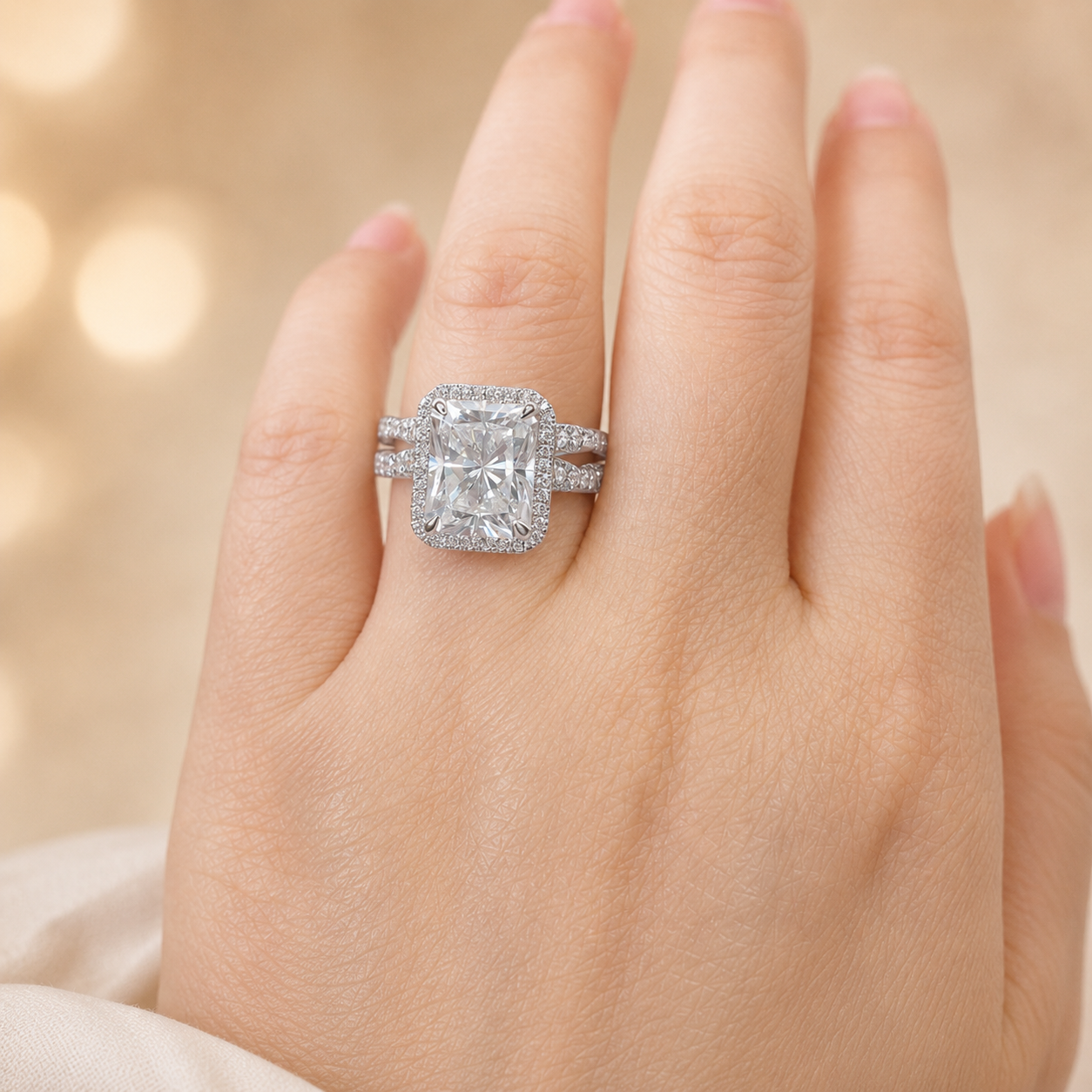 4.00 CT Radiant Cut Lab-Grown Diamond 2PCS Bridal Set in 14K White Gold – Crushed Ice Wedding Ring Design