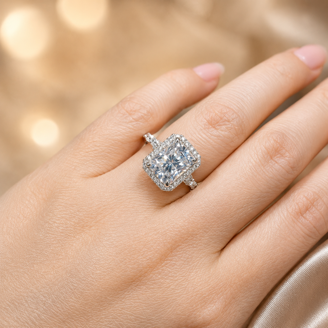 4.00 CT Radiant Cut Lab-Grown Diamond 2PCS Bridal Set in 14K White Gold – Crushed Ice Wedding Ring Design
