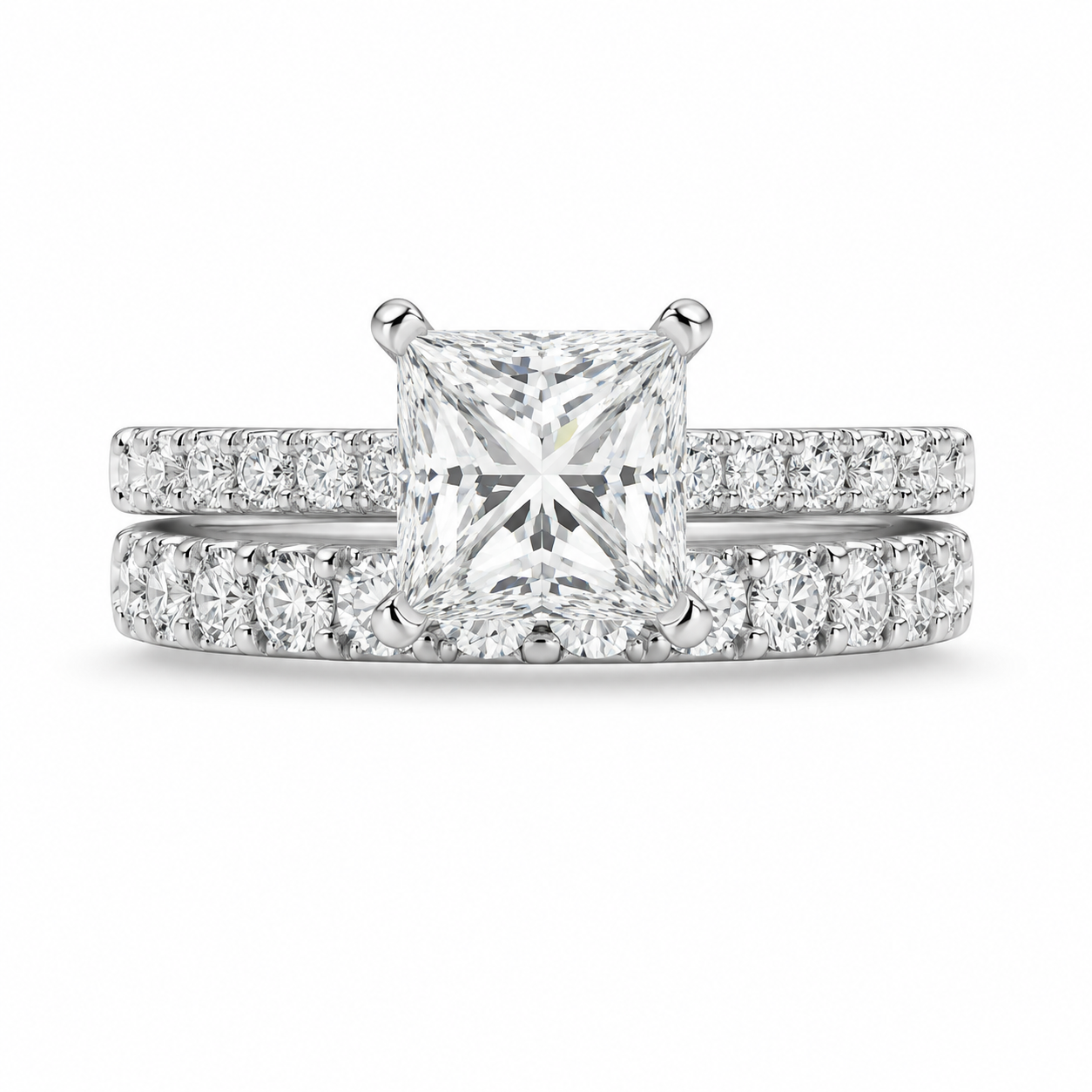 3.00 CT Princess Cut Lab-Grown Diamond 2PCS Bridal Set in 14K White Gold – Classic Anniversary Wedding Ring Design