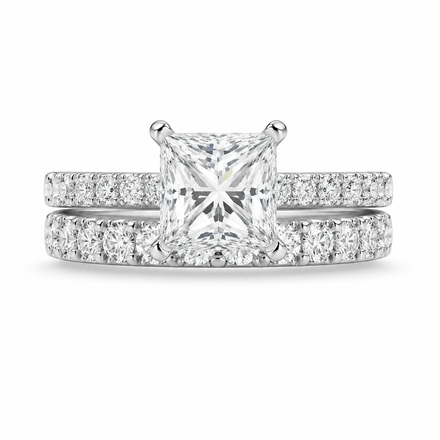 3.00 CT Princess Cut Lab-Grown Diamond 2PCS Bridal Set in 14K White Gold – Classic Anniversary Wedding Ring Design