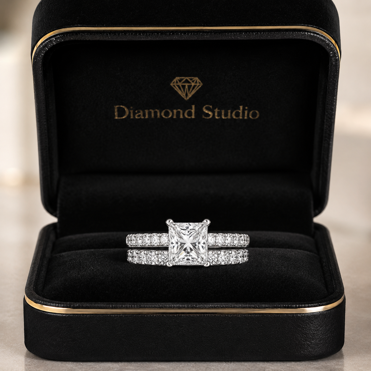 3.00 CT Princess Cut Lab-Grown Diamond 2PCS Bridal Set in 14K White Gold – Classic Anniversary Wedding Ring Design