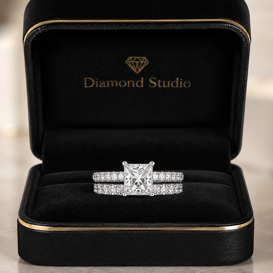 3.00 CT Princess Cut Lab-Grown Diamond 2PCS Bridal Set in 14K White Gold – Classic Anniversary Wedding Ring Design