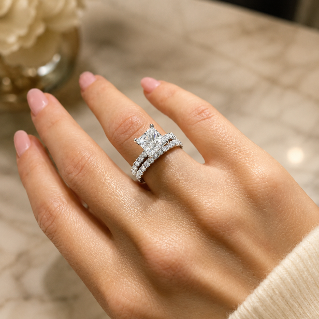 3.00 CT Princess Cut Lab-Grown Diamond 2PCS Bridal Set in 14K White Gold – Classic Anniversary Wedding Ring Design