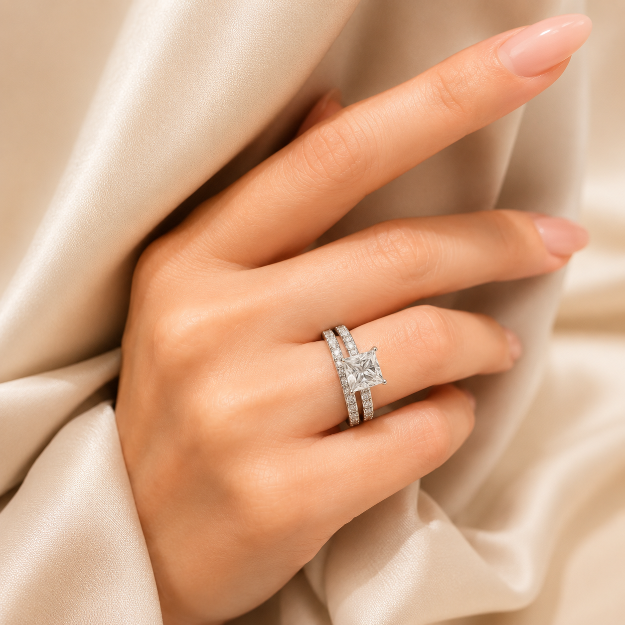 3.00 CT Princess Cut Lab-Grown Diamond 2PCS Bridal Set in 14K White Gold – Classic Anniversary Wedding Ring Design