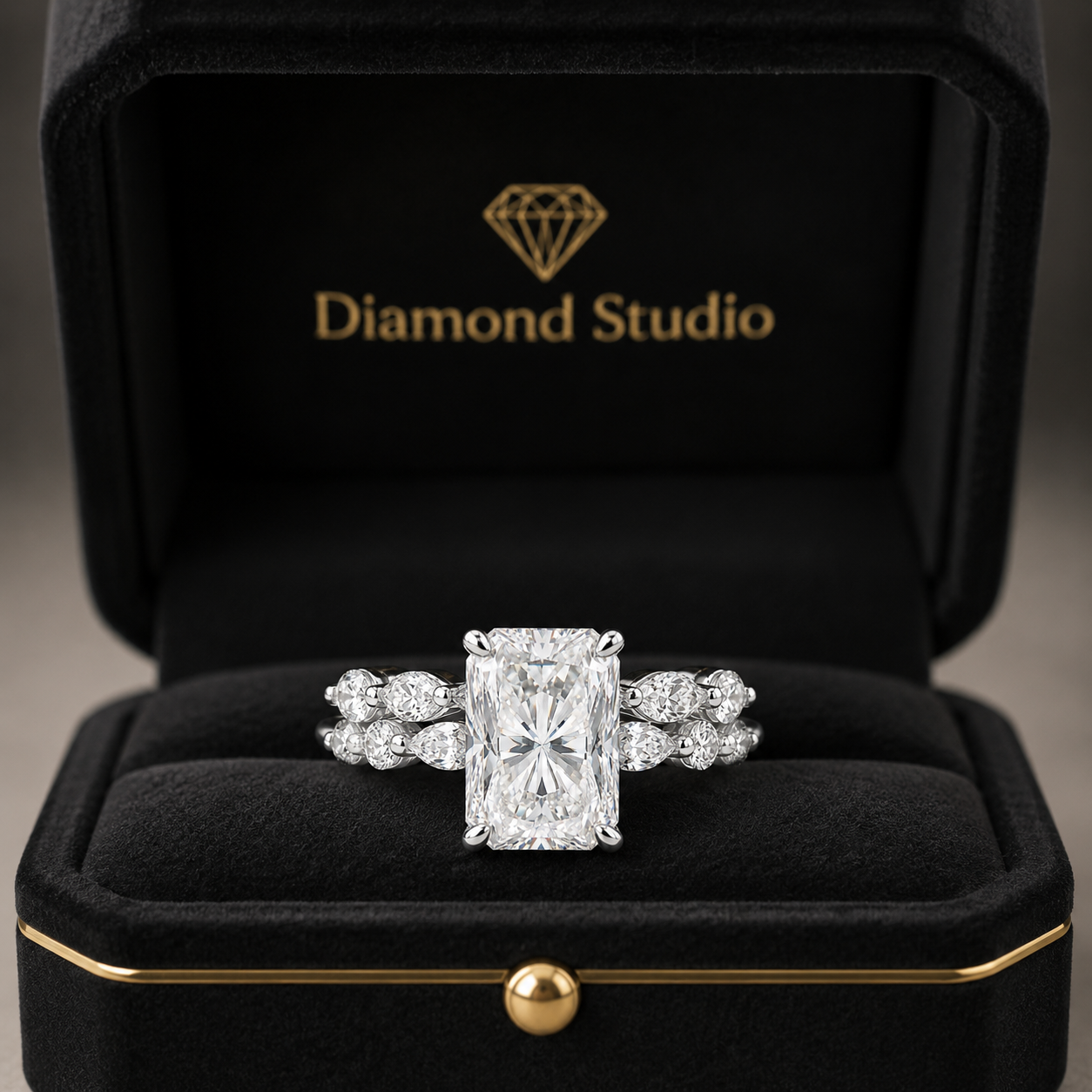 4.00 CT Radiant Cut Lab-Grown Diamond 2PCS Hidden Halo Bridal Set in 14K White Gold – Marquise Full Eternity Wedding Band Design