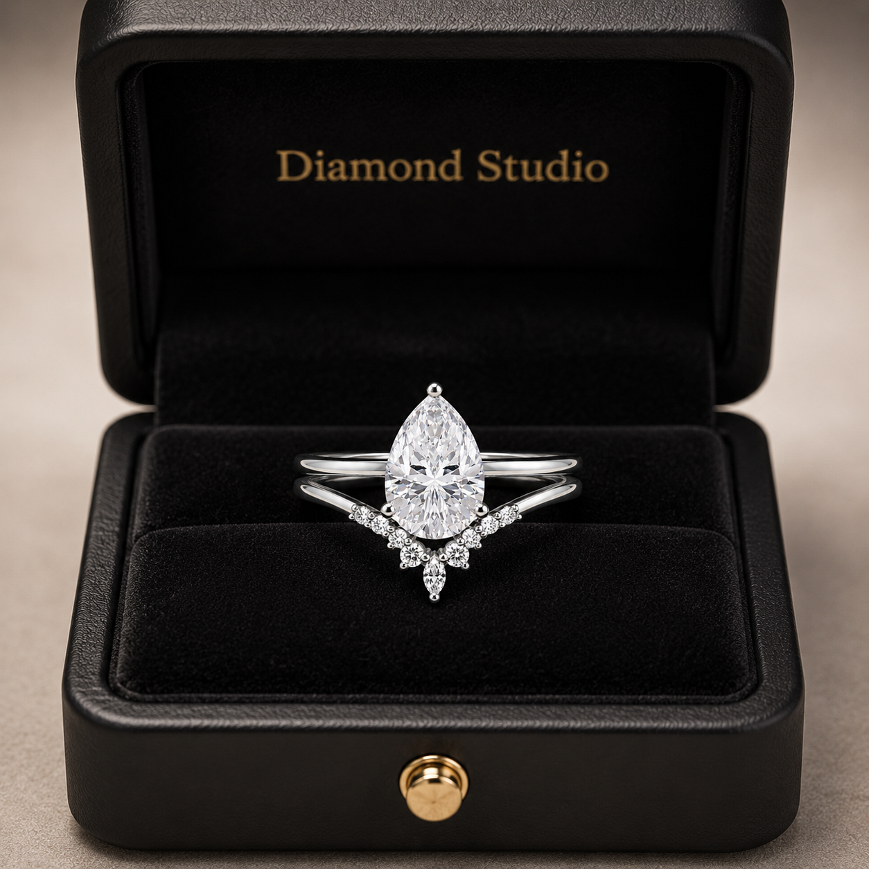 3.00 CT Pear Lab-Grown Diamond 2PCS Bridal Set in 14K White Gold – Minimalist Engagement Ring & Matching Wedding Band