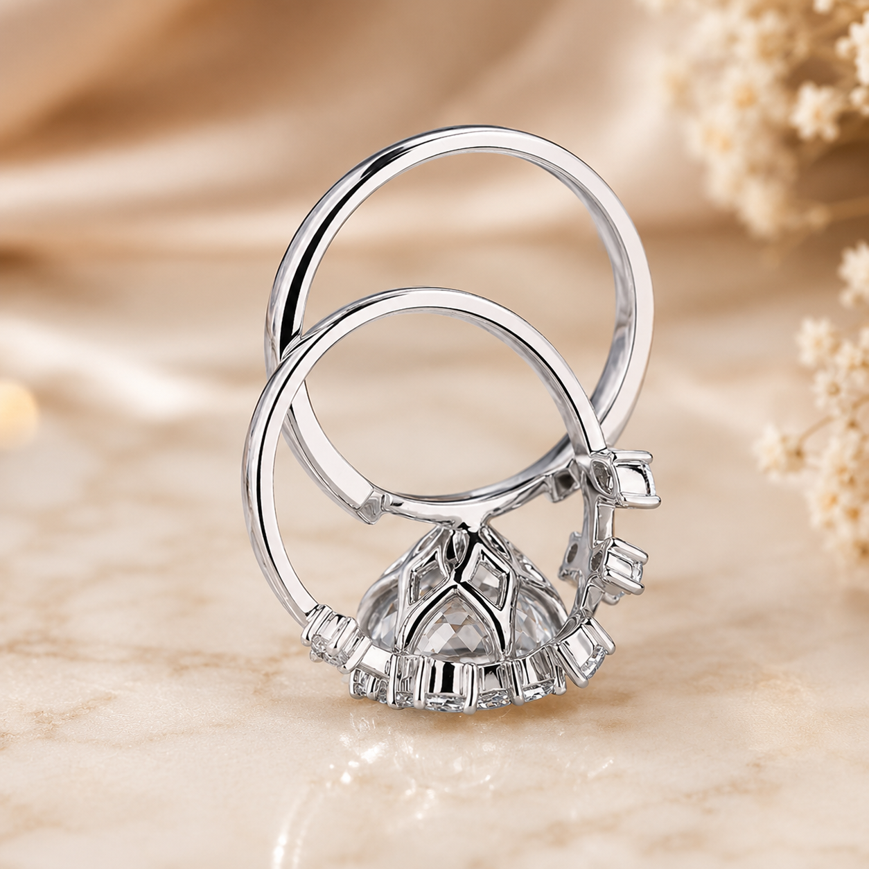 3.00 CT Portuguese Cut Lab-Grown Diamond 2PCS Bridal Set in 14K White Gold – Matching Wedding Band Anniversary Design