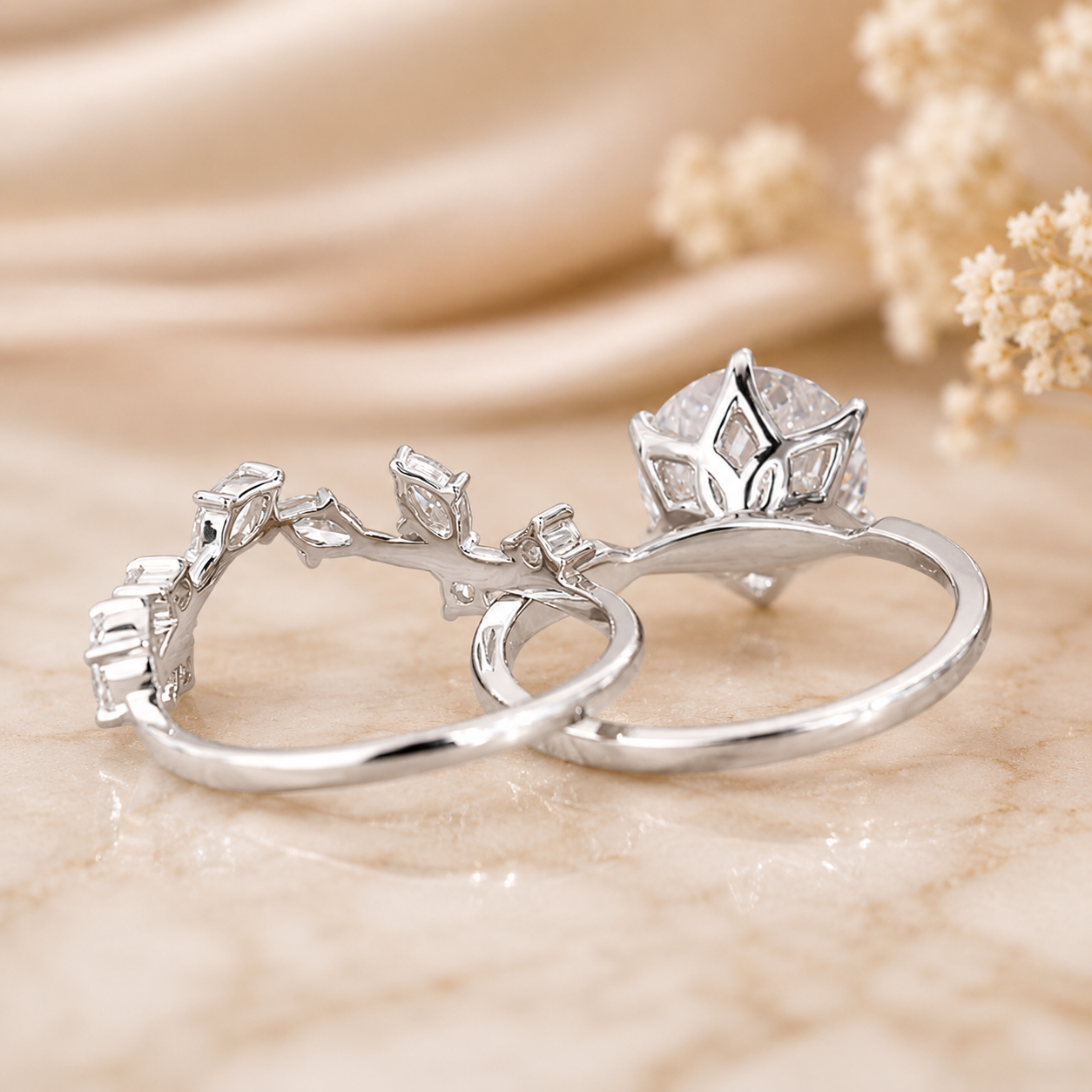 3.00 CT Portuguese Cut Lab-Grown Diamond 2PCS Bridal Set in 14K White Gold – Matching Wedding Band Anniversary Design